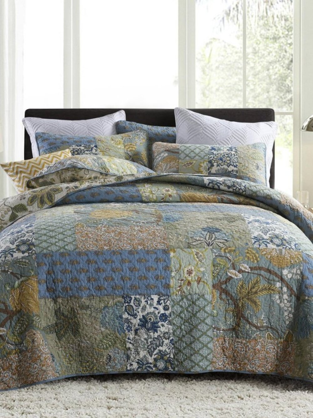Queen Comforter Set for Bed - 100% Cotton Quilts Queen Size, Green, Sage